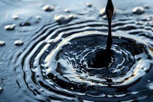 Liquid Droplet Impacts Water Surface Creating Concentric Ripples and Stunning Visuals, a Mesmerizing Abstract Study of Fluid Dynamics and Surface Tension in Motion. photo