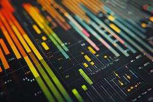 Visualizing Data. Abstract Charts and Graphs Showcase Dynamic Trends and Patterns in Colorful Displays, Illustrating Complex Information Simply and Effectively with a Focus on Visual Communication. photo