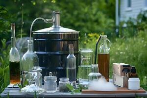 Distilling Essential Oils. A Guide to Extracting Fragrant Compounds from Plants Outdoors, Using Simple Equipment for a Relaxing Hobby. photo