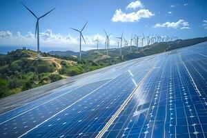 Harnessing Wind and Solar Power. A Sustainable Energy Solution for a Brighter Future, Generating Clean Electricity Across Diverse Landscapes with Innovative Technology photo