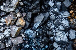 Exploring the Textures and Hues of Dark, Iridescent Rocks. A Deep Dive into Geological Formations with Striking Visuals and Unique Color Combinations, Showcasing the Beauty of Nature's Masterpieces. photo