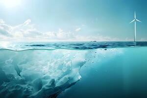 Ocean's Cry. Melting Icebergs, Rising Seas, and the Urgent Need for Renewable Energy Solutions like Wind Power to Combat Climate Change Impacts on Marine Ecosystems, Protecting Aquatic Life photo