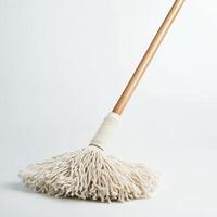 Cleaning tool with soft fibers and wooden handle for effective dusting and mopping tasks in various settings photo