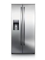 Modern stainless steel refrigerator with double doors and water dispenser for kitchen use photo