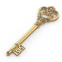 Ornate golden key with intricate designs ideal for decorative purposes or as an elegant gift for special occasions photo