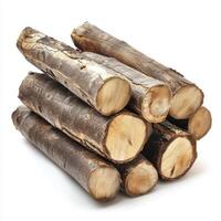 Stacked firewood logs ready for use in cooking and heating during winter nights in a cozy cabin setting photo