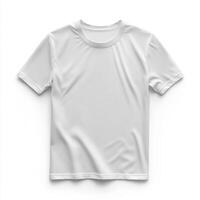 Plain white t-shirt displayed on a clean background for textile and clothing design consideration photo