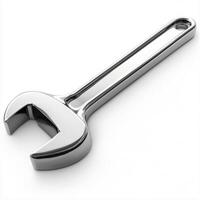 Shiny adjustable wrench resting on a plain surface showcasing its sleek design and functionality for various tasks photo