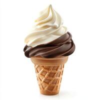 Delicious soft serve ice cream cone with creamy chocolate and vanilla swirls served fresh photo
