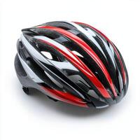 Quality cycling helmet with aerodynamic design in red and black for enhanced safety and performance photo