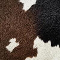 Close-up of textured cowhide showing brown and black patches in a natural pattern photo