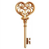Intricately designed heart-shaped golden key with ornate details for decorative purposes or collection photo