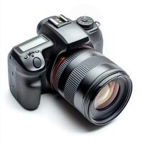 High-quality digital camera with large lens and controls showcased on white background photo