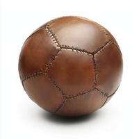 Classic leather soccer ball on a plain background showcasing intricate stitching and timeless design photo