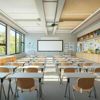 Modern classroom setup with natural light and minimalist design for effective learning experiences photo
