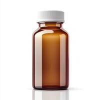 Brown glass bottle with white lid suitable for storing liquids or medicines in a clean environment photo