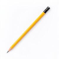 Bright yellow pencil lying on a clean surface with a sharp tip ready for writing or drawing activities photo