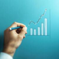 Engaging in financial analysis with hand-drawn graph on blue background during a brainstorming session photo