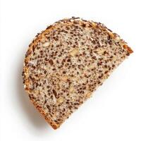 Freshly baked whole grain bread slice with seeds and nuts on a white background photo