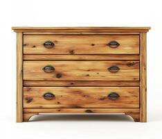 Wooden dresser with three spacious drawers, featuring a natural finish and black metal handles photo