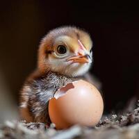Chick hatching from egg in a nest captured in a cozy, warm environment photo