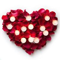 Heart made of rose petals and candles creates a romantic atmosphere for special occasions photo