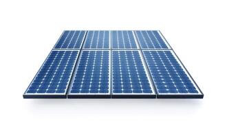 Solar panels arranged in a grid pattern on a clean surface under bright lighting photo