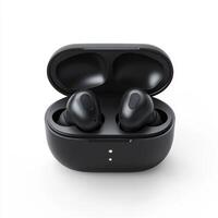 Wireless earbuds in charging case showcasing modern design and advanced technology for music lovers photo