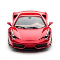Detailed view of a sleek red sports car, showcasing its design and performance features, captured in a studio setting photo