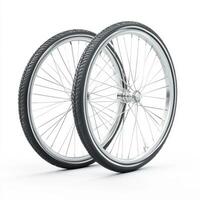 Bicycle wheels suitable for various cycling activities situated on a plain background photo
