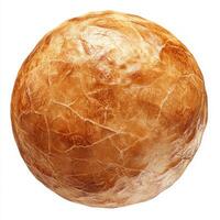 Golden crusty bread ball resting on a white background highlighting its texture and shape photo