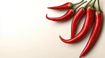 Glossy red chili peppers artfully arranged on a smooth, neutral backdrop photo