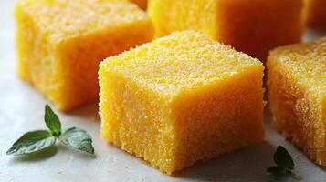 Bright, inviting corn dessert cubes arranged beautifully for a delightful taste experience photo