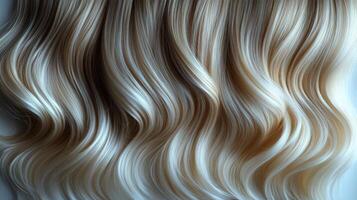 Soft blonde waves cascade elegantly, creating a mesmerizing display of texture photo