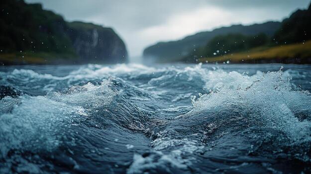 olas crear dinámica patrones en el superficie de un sereno camino acuático como colinas telar en el antecedentes foto