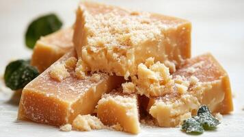 Creamy fudge squares paired with fresh mint leaves create an inviting sweet treat photo