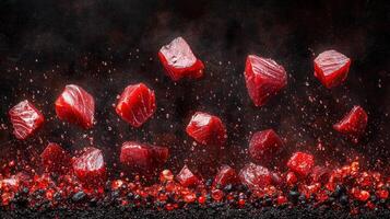 Red stones soar through sparkling crystals, creating a magical atmosphere photo