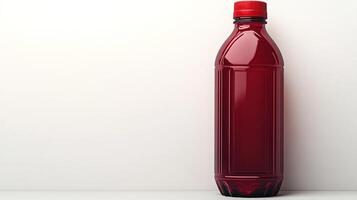 A vibrant red bottle showcases its smooth design, set against a soft, neutral backdrop photo