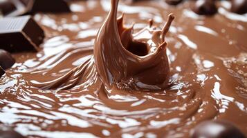 Warm chocolate bursts upward, creating a captivating splash in a luscious pool of sweetness photo