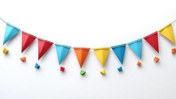 Decorative triangular flags in bright colors hang gracefully, adding joy to any festive occasion photo