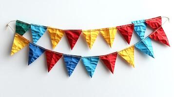 Vibrant triangular flags sway gently, creating a joyful atmosphere perfect for festivities photo