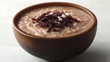Delicious grain-based meal features a smooth, creamy texture topped with crispy herbs and spices photo