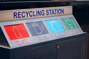 Innovative trash containers designed to aid in waste segregation, fostering a systematic approach to separate waste collection and effective garbage recycling management. photo