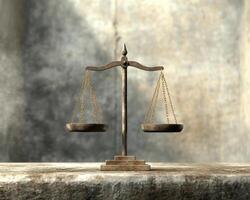 conceptual representation of justice with balanced scale symbolizing law and order. image evokes sense of fairness and photo