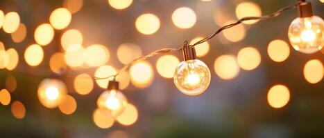 String lights glowing warmly, creating cozy atmosphere with bokeh effect photo