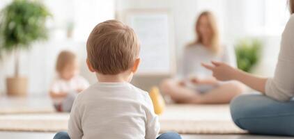lively family therapy scene with child observing therapist photo