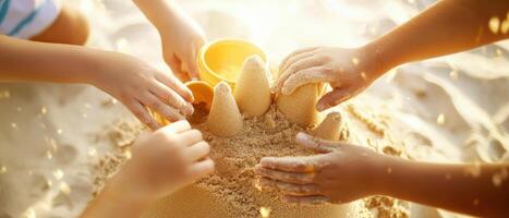 Building sandcastle together brings joy and creativity to children photo