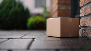 shipping box on doorstep, ready for delivery, adds sense of anticipation photo