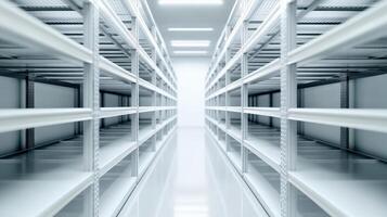 Cold storage racks in temperature controlled environment, showcasing organized shelving for efficient storage solutions photo