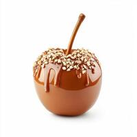 glossy caramel apple topped with chopped nuts, perfect for treats photo